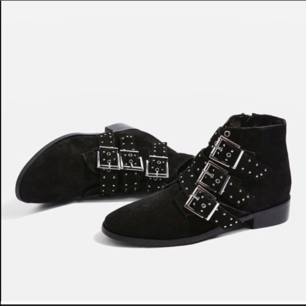 Topshop suede moto buckle booties
